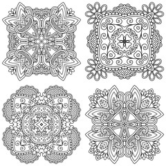 Set of black and white zentangle mandalas on a white background. Vector template mandala for decorating greeting cards, coloring books, art therapy, anti stress, print for t-shirt and textile.