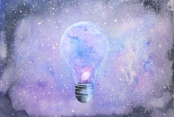 watercolor light bulb abstract galaxy background