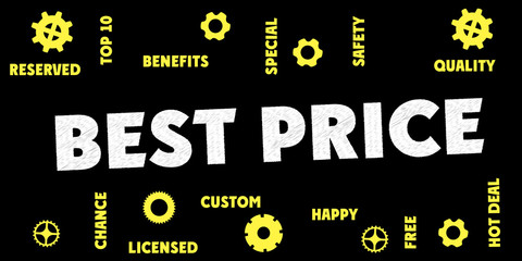 Fototapeta premium BEST PRICE Tag Word and Icons Cloud. Modern Style