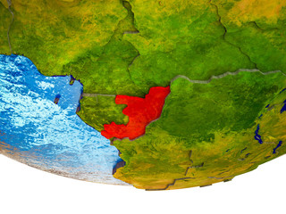 Congo on 3D Earth with divided countries and watery oceans.