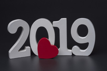 New year two thousand nineteen, white numbers on a black background.