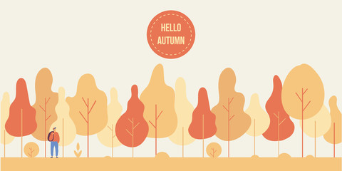 Autumn park landscape. Flat vector horisontal background, simple design.