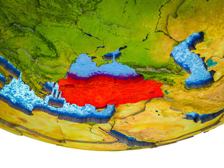 Turkey on 3D Earth with divided countries and watery oceans.