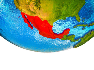 Mexico on 3D Earth with divided countries and watery oceans.