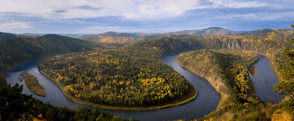 Taiga landscape and rivers in autumn