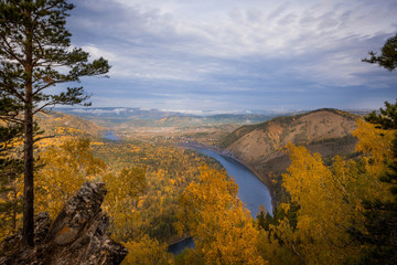 Taiga landscape and rivers in autumn