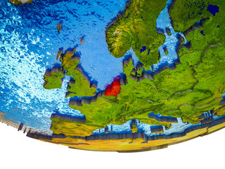 Netherlands on 3D Earth with divided countries and watery oceans.