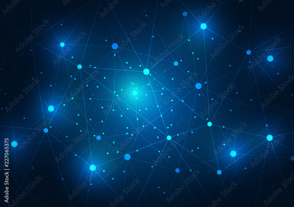 Wall mural abstract background blue color technology concept. vector illustration dots and lines social network