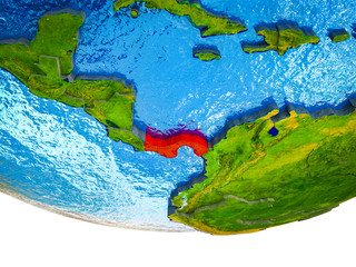 Panama on 3D Earth with divided countries and watery oceans.