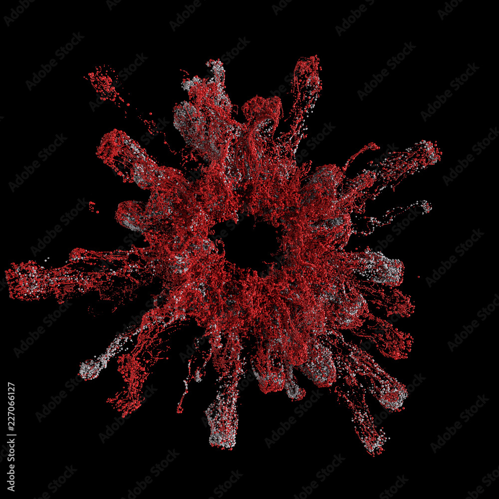 Poster 3d render simulated particles. complex particle simulation with turbulence and random scales of sphe