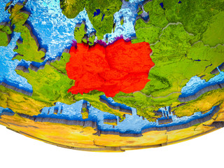 Central Europe on 3D Earth with divided countries and watery oceans.