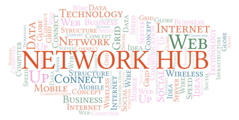 Obraz premium Network Hub word cloud.