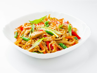 Udon noodles with chicken and teriyaki sauce