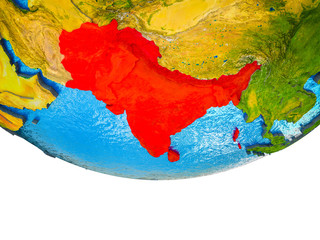 SAARC memeber states on 3D Earth with divided countries and watery oceans.
