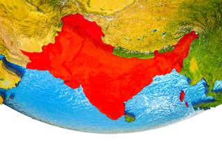 British India on 3D Earth with divided countries and watery oceans.