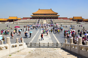 Tourists visiting the famous Forbidden City in Beijing, China