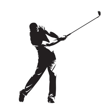Golf player, isolated vector silhouette. Active people, golf swing