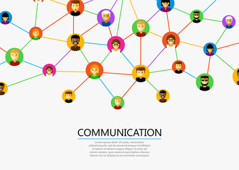 Abstract social network scheme, which contains people icons connected to each other. Vector illustration