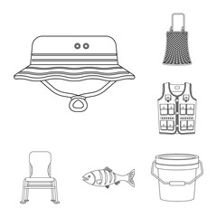 Vector illustration of fish and fishing logo. Set of fish and equipment stock vector illustration.