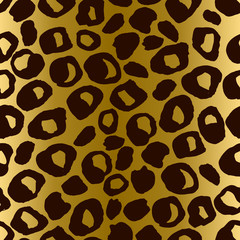 Seamless leopard pattern. Animal skin grunge texture. Gold gradient background. Vector illustration.