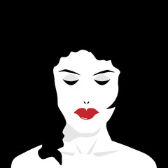 An attractive woman is featured in a dramatic minimalist beauty and fashion illustration with space for text.