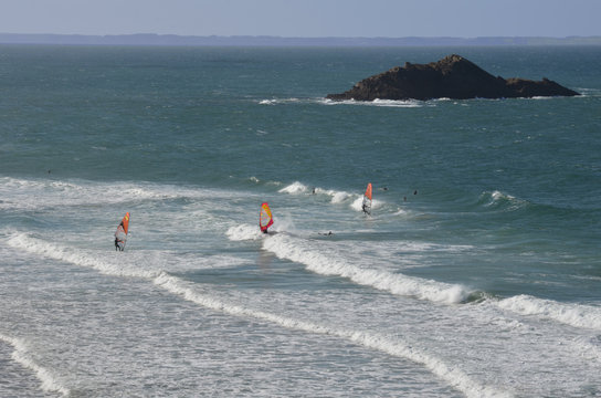 Windsurf in wild coast, Bretagne, France