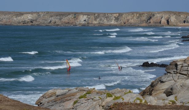 Windsurf in wild coast, Bretagne, France