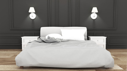 Elegance bed room on black wall Luxury style. 3D rendering