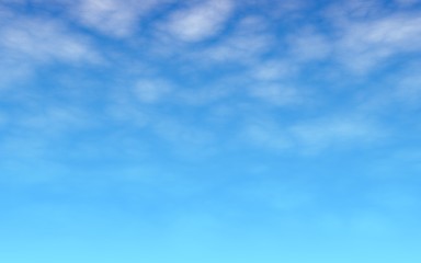 The bright sky in the morning. Blue sky background with white clouds. Cumulus white clouds in the clear blue sky. 3D illustration