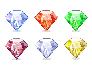 A Collection Of Vector VIrtual Gifts: Precious Stone, Jewel, Gem, Sapphire, Emerald, Ruby On White Background;