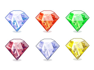 Fototapeta premium A Collection Of Vector VIrtual Gifts: Precious Stone, Jewel, Gem, Sapphire, Emerald, Ruby On White Background;
