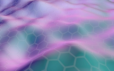 Colorful honeycomb with a gradient color on a light background. Perspective view on polygon look like honeycomb. Wavy surface. Isometric geometry. 3D illustration