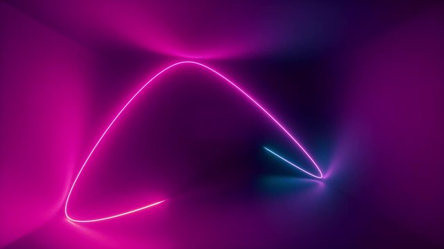 3d render, abstract background, neon rays inside dark box, tunnel, corridor, glowing lines, fluorescent ultraviolet light, blue red pink purple spectrum