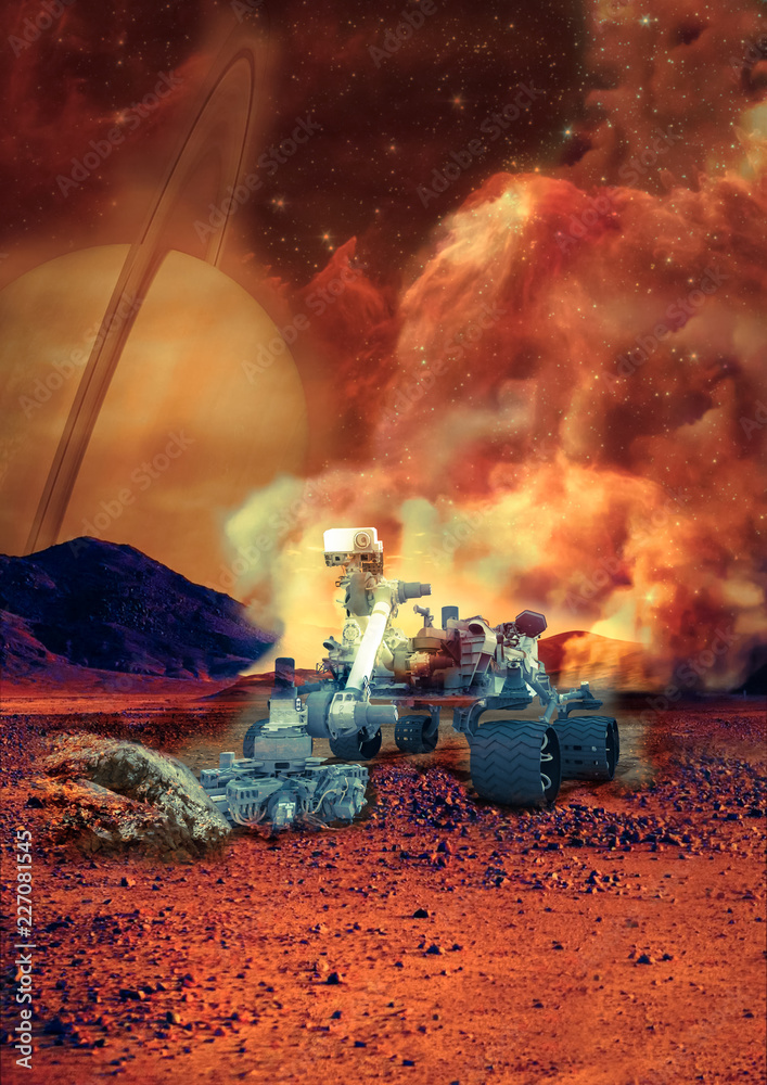 Wall mural rover on the mars. collage. elements of this image furnisfurnished by nasa.