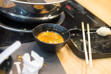 Dirty tables in Shabu restaurant