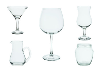 Several glass glasses on a white background