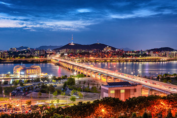 banpo bridge and han river at seoul city south korea