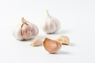 Garlic isolated on white background. Top view