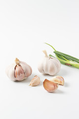 Garlic isolated on white background. Top view