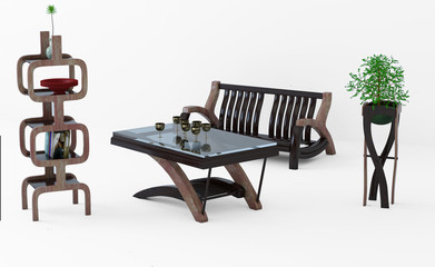 Furniture of three varieties of wood