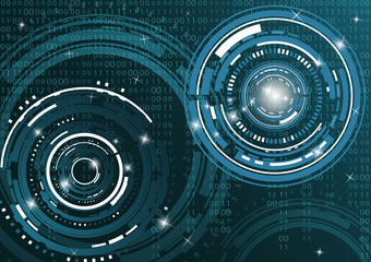 Modern abstract technology in design. The concept of communication, innovation. The circle of digital circuits on a dark background, the code matrix.