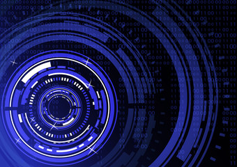 Modern abstract technology in design. The concept of communication, innovation. The circle of digital circuits on a dark background, the code matrix.
