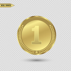 Award medals isolated on transparent background. Vector illustration of winner concept.