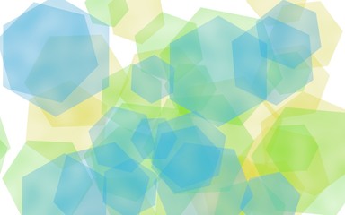 Multicolored translucent hexagons on white background. Green tones. 3D illustration
