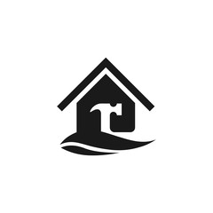 Hammer Home Property Renovation Silhouette Abstract Icon Logo Design Template Element Vector