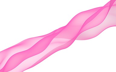 Abstract pink wave. Bright pink ribbon on white background. Pink scarf. Abstract smoke. Raster air background. 3D illustration