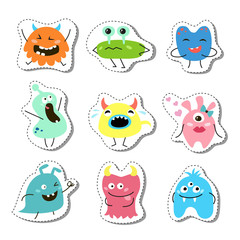 Set of stickers with cartoon monsters.