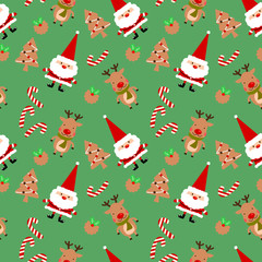 Stoffe zum Nähen Christmas cookies and cute santa claus seamless pattern.