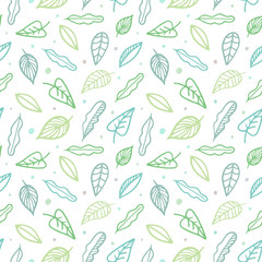 Seamless hand-drawn vector color floral pattern with leaves