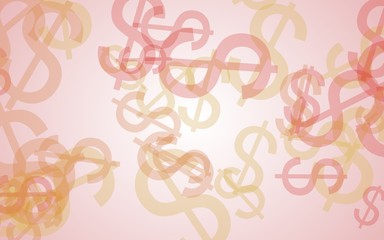 Multicolored translucent dollar signs on white background. Orange tones. 3D illustration